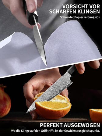 Японський ніж кухарський з дамаської сталі Plys: професійний ніж шеф-кухаря з чорним дерев'яним руків'ям, ніж для фруктів