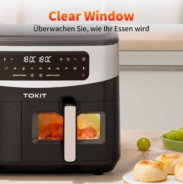 Фритюрниця TOKIT з подвійним зондом, 2800 Вт, 10 л, 12 програм, з вікном, без олії, 2 ящики, LED-touchscreen, 90% менше жиру