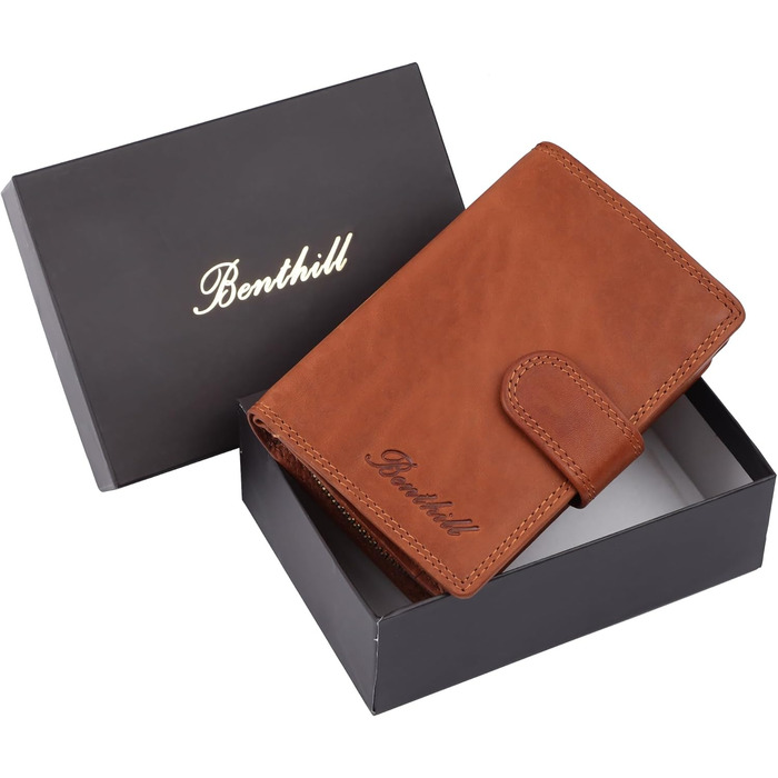 Benthill Wallet Women's Genuine Leather | Small Cardholder with RFID Protection | Wallet with 8 Card Slots & Coin Pocket | Genuine Leather Vintage Women's Wallet incl. Gift Box, Color: Brown