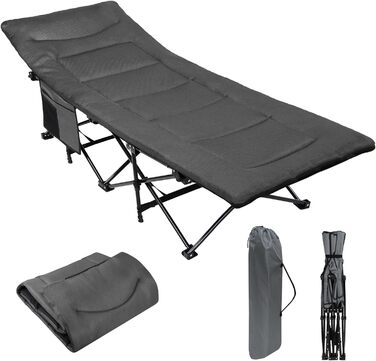 Кемпінгове ліжко Alpidex: складане, для відпочинку, з кишенею, сіре