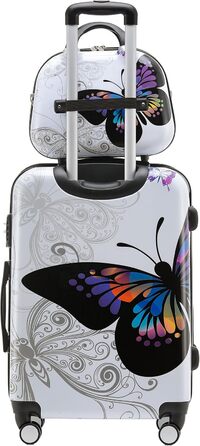 Набір валіз BEIBYE Butterfly 2060 з TSA-замком, 4 предмети: міцні жорсткі дорожні валізи, ручна поклажа та б'юті-кейс (M-56см + S б'юті-кейс)