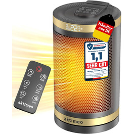 Електричний обігрівач NEU 1500W з керамічним нагрівачем, термостатом, захистом від перегріву, нахилу та для дітей, таймером 12 год, з пультом керування, золотий, Classic