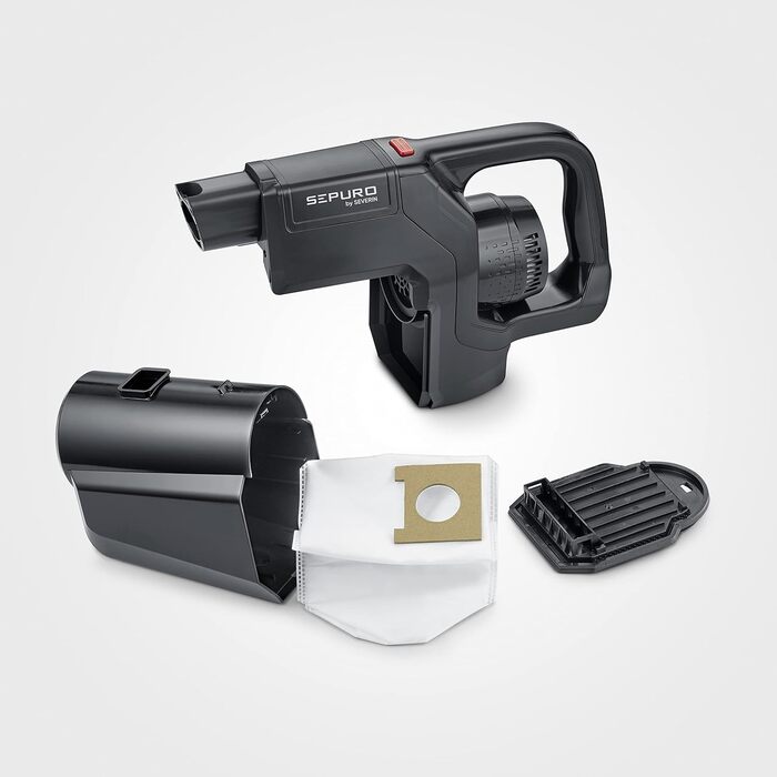 SEVERIN SEPURO акумуляторний ручний та стійковий пилосос з інноваційною технологією пилозбірників та акумулятором Einhell Power, бездротовий пилосос з мішком для алергіків, акумуляторний пилосос, HV 7185 (PRO пилозбірник)