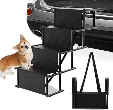 Рампа для собак у автомобіль, складана, 4 сходинки, до 80 кг, для SUV, авто, вантажівка, з принтом лапи, 101х75х47 см