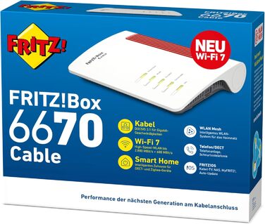 Роутер FRITZ!Box 6670 Cable: Wi-Fi 7, DOCSIS 3.1, Zigbee, LAN 2.5Gbps