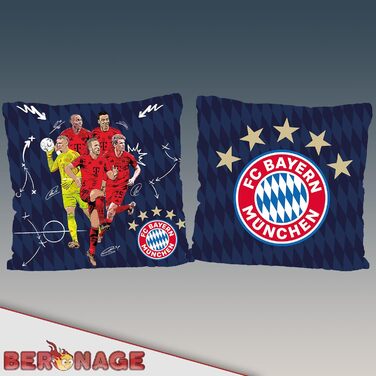 Двостороння подушка FC Bayern München 40x40 см з гравцями (Neuer, Kane, Müller, Tel) – декоративна подушка для дивана й ліжка, футбольний сувенір, ідеальна для фанатів, сумісна з постільною білизною ФКБ
