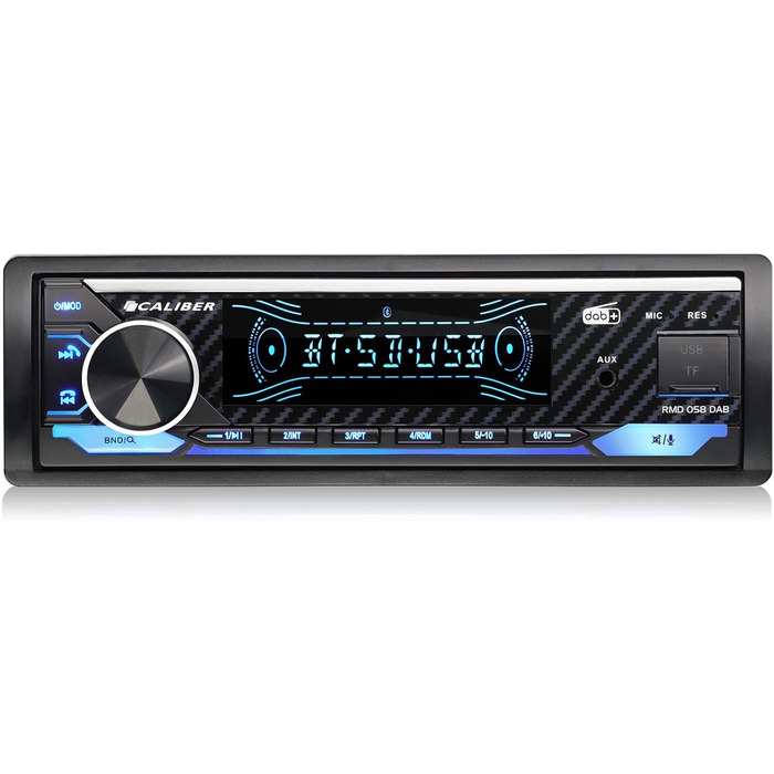Автомагнітола Caliber 1DIN Bluetooth DAB+/FM, 4x100Вт, USB/MicroSD, 2.1A зарядка, AUX-in, hands-free, зовнішній мікрофон, RCA вихід, підсвічування, підтримка MP3/WMA/APE/FLAC/AAC