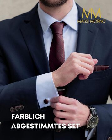 Набір краваток Massi Morino для чоловіків з нагрудною хусткою, краватковою голкою та шпильками для краватки - подарунковий набір для весілля, винний колір, розмір універсальний