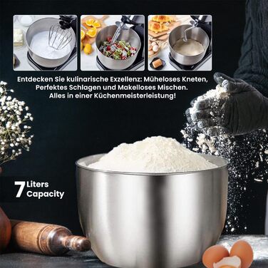 KB-ELEMENTS 3-in-1 Kitchen Machine 2500W, 8.5L, Meat Grinder, Dough Kneader, Food Processor, Mixer, Stand Mixer, Stainless Steel Kitchen Machine, 7L Stainless Steel Bowl, Multifunctional