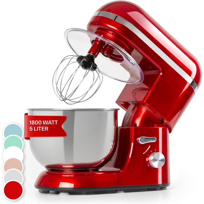 Klarstein Stand Mixer, dough mixer with 5L bowl, 1800W professional stand mixer with dough hook and whisk, universal kitchen machine with 6 speeds, dough machine for stirring, kneading and whipping