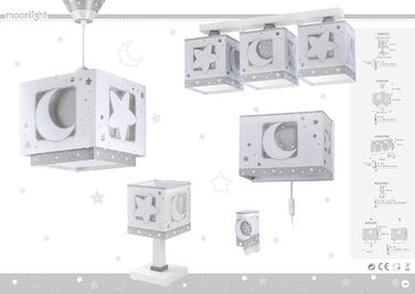 Ceiling Lamp for Kids' Room, Pendant Light, Hanging Lamp, Ceiling Light for Children, Moon and Stars Gray MoonLight, 63232E, E27