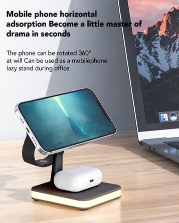 Бездротовий зарядний пристрій 4-в-1 з підсвічуванням та USB-портом для Apple iPhone, iWatch, AirPods (Чорний)