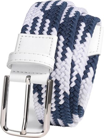 Еластичний пояс для гольфу для чоловіків та жінок, вільний крій, еластичний, тканий, 3,5 см, білий/сірий, S-Fit, обхват талії 34'-40' (довжина: 45'), білий/синій, M-Fit, обхват талії 40'-44' (довжина: 49')