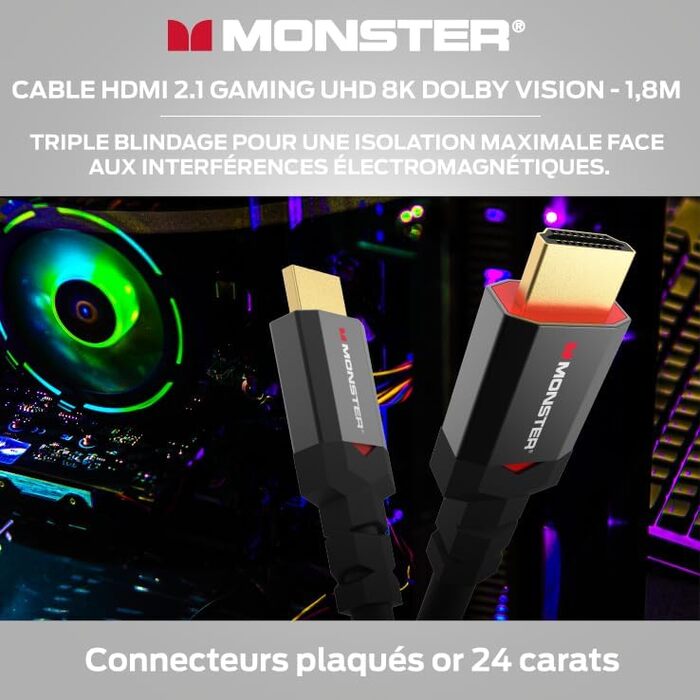 HDMI кабель 2.1 Monster 1.8м, 8K Ultra HD, 48 Gbps, для ігор, сумісний з PS5, PS4, Xbox Series X, Xbox One