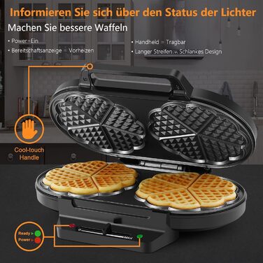 Heart-Shaped Waffle Maker - YASHE SW-2122M - Double Waffle Plates, Non-Stick Coating, Adjustable Temperature, 1200W