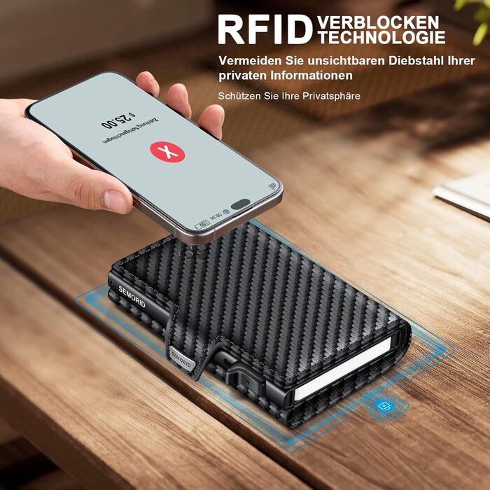 Чоловічий гаманець з відділенням для монет та RFID захистом, Slim Wallet Pop-up, гаманець для 9-11 карт, ID-вікно, відділення для грошей, Smart Wallet для чоловіків (карбон)