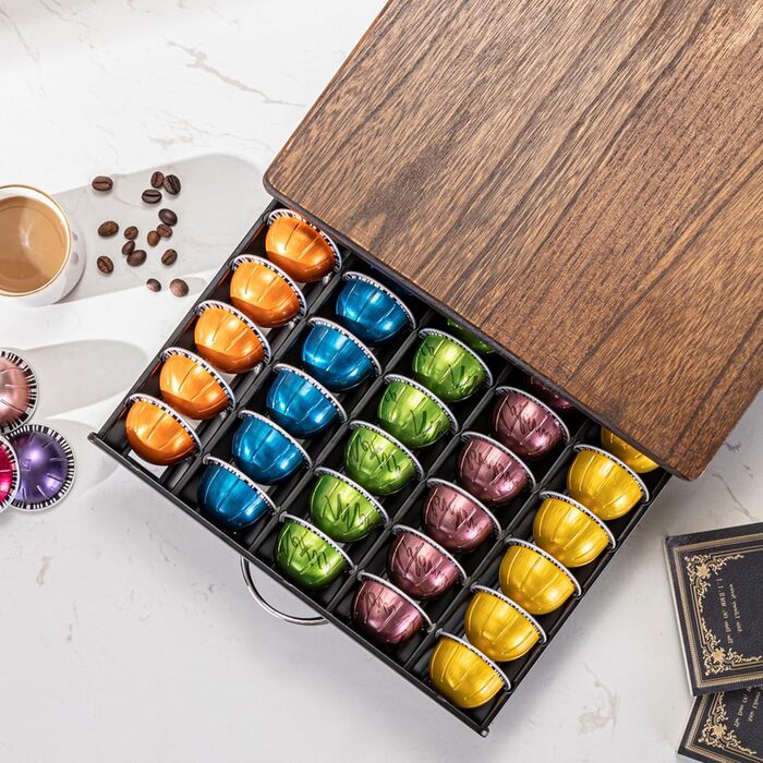 Підставка для капсул Nespresso Vertuo з дерев'яною кришкою - 50 капсул