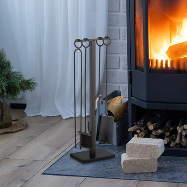 Relaxdays 5-Piece Fireplace Set in Black