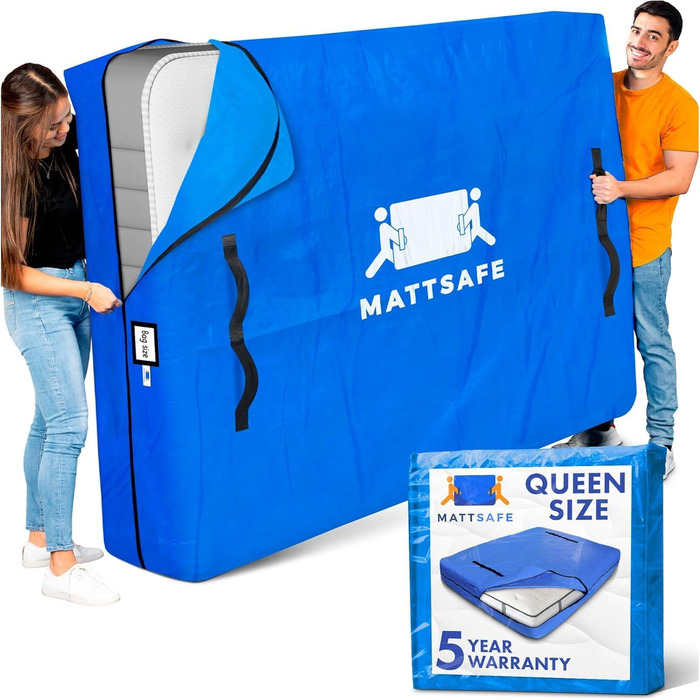 Moving and Storage Bag with 8 Handles - Queen Size - Reusable Cover with Heavy-Duty Zipper - Extra Thick Mattress Protector - MATTSAFE by Nordic Elk