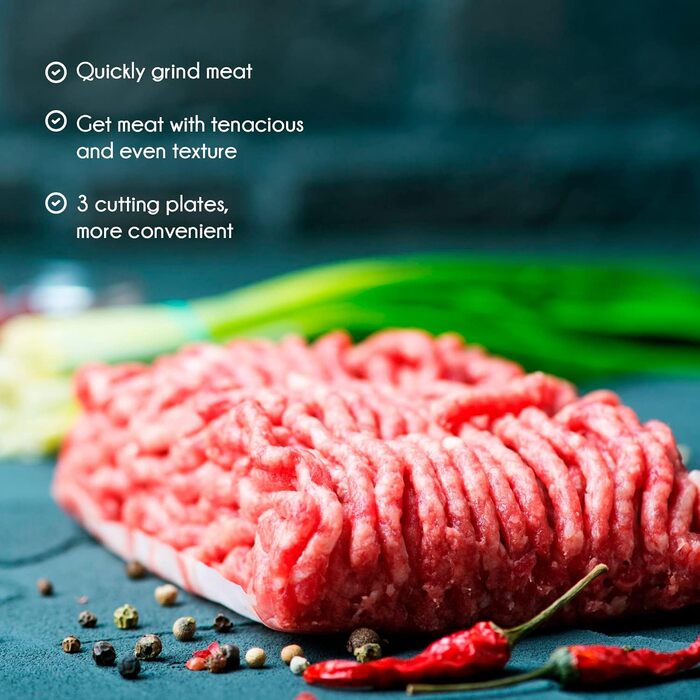 М'ясорубка електрична Edihome з насадкою для ковбас, багатофункціональна, 3 диски для подрібнення (чорно-біла)