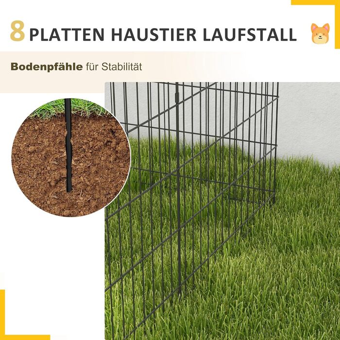 PawHut вольєр для цуценят, 76 см, 8-секційний, з замком, металевий, чорний