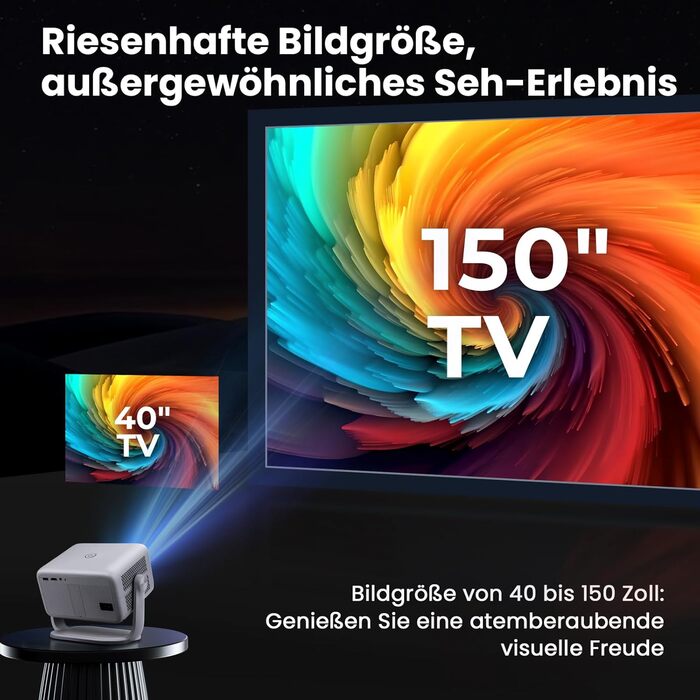 Beamer 4K з автофокусом та автотрапецеїдною корекцією: проєктор WiFi6 Bluetooth5.2, 360° обертання, FHD 1080P, для домашнього кінотеатру, з голосовим керуванням, для підключення телефону, підтримка Screen Mirroring