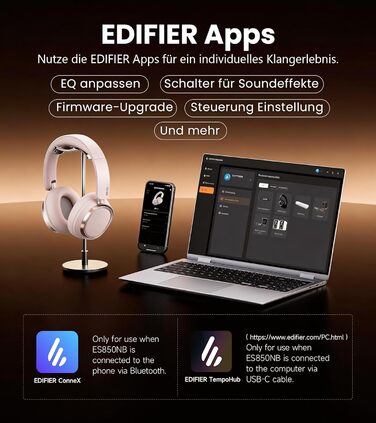 Навушники бездротові Edifier ES850NB Over-Ear з шумозаглушенням, Hi-Res Audio, Bluetooth 5.4, рожеві