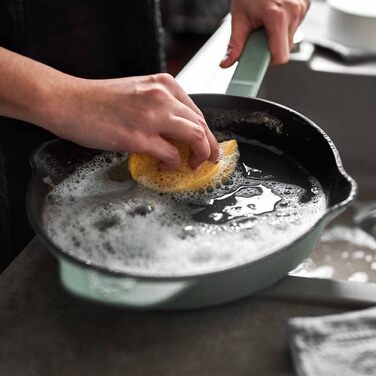 Чавунна гриль-сковорода Springlane 26 см емальована - для стейків, для всіх плит (індукція), м'ятний колір