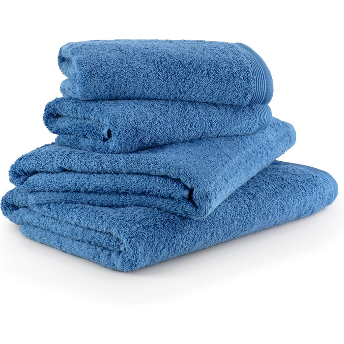 möve Superwuschel Towel Set, 2 Bath Towels 80 x 150 cm & 2 Hand Towels 50 x 100 cm, Made in Germany, 100% Cotton, Cornflower