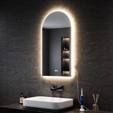 Дзеркало для ванної кімнати SONNI з підсвічуванням 80x60 см, 3 кольори світла, проти запотівання, LED, сенсорне керування, годинник, температура, 3-кратне збільшення