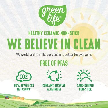 Гриль-сковорідка GreenLife 28 см з керамічним антипригарним покриттям, без PFAS, для здорового приготування, чорна, підходить для посудомийки