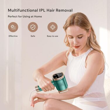 Пристрій для епіляції IPL, лазерний епілятор з 9 рівнями потужності, 600 нм червоне світло, LCD-сенсорний екран, для жінок та чоловіків, обличчя, бікіні-зона, тіло, зелений