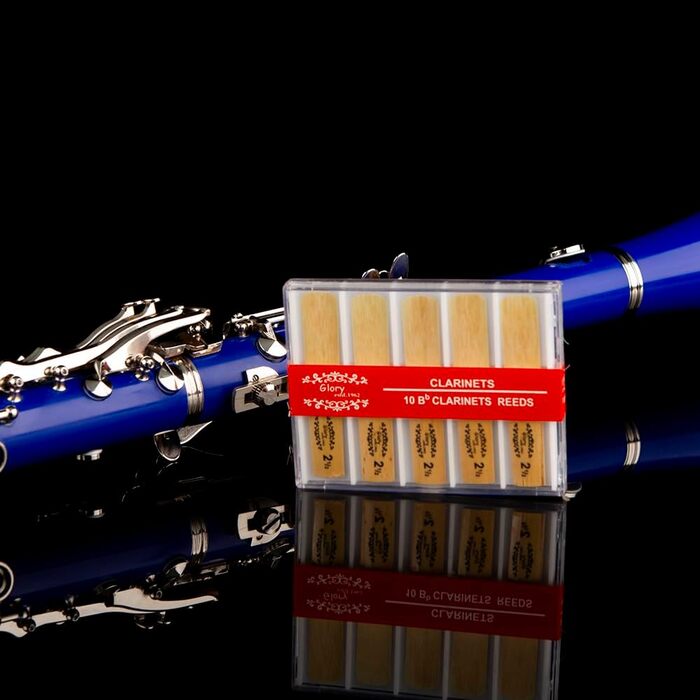 Професійна ебонітова кларнет Glory GLY-CLAGN з 10 тростинками, стійкою, кейсом, серветкою, щіткою для мундштука та щіткою для клапанів, зелений (темно-синій/срібний)