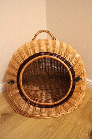 Транспортний кошик для котів та собак з ротангу з металевим ґратом та подушкою, L XL XXL (56x45x48 см)