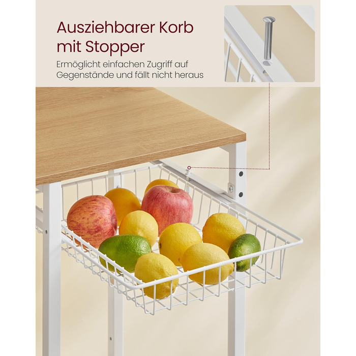 Полиця кухонна VASAGLE з розетками, стелаж для мікрохвильовки, 8 гачків S-подібної форми, кухонний шафчик, органайзер для спецій, 40 x 90 x 165,5 см, коричневий вінтаж та чорний, KKS031K11