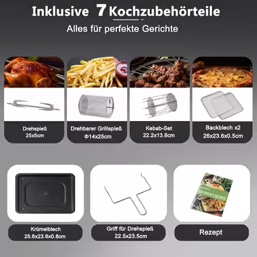 Аерофритюрниця LLIVEKIT 12 л, міні-піч 1800 Вт з LED-дисплеєм, дегідратор, 12-в-1, без масла, чорна