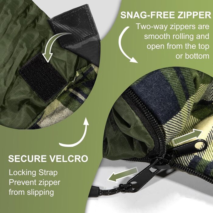 Сплячий мішок двомісний ETGLCOZY для дорослих та дітей, XL Queen Size, 220*160 см, для кемпінгу, походів, хайкінгу, водонепроникний, з компресійним мішком (зелений)