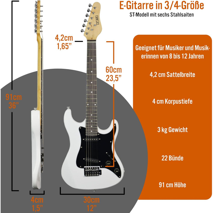 Електрогітара 3/4 розміру 3rd Avenue XF Ultimate Kit з підсилювачем 10W, тюнером, кабелем, стійкою, сумкою, ременем, запасними струнами, медіаторами та каподастром - набір для початківців