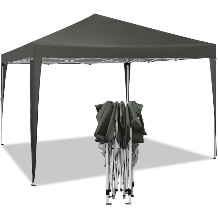 WOLTU Pop-Up Pavilion, Waterproof Folding Pavilion, Sun Shade Event Pavilion, Garden Pavilion for Terrace, Camping, Festival, Pagoda Tent from Oxford Fabric with Metal Frame, 3 x 3 m, PVL0002be (Gray)