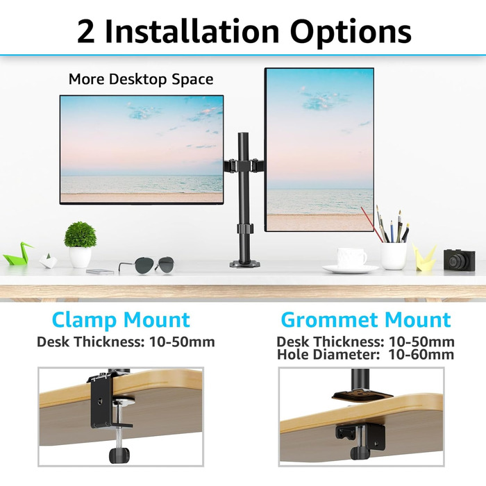 Кріплення для монітора MOUNTUP Dual - для 2 моніторів 13-32 дюйми, регульоване, настільне, VESA 75/100mm