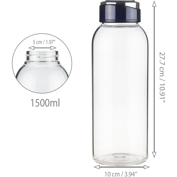 1.5 Liter / 1.5L Glass Drinking Bottle with Neoprene Sleeve 1500ml Borosilicate Glass Water Bottle with Stainless Steel Lid BPA Free Glass Bottle