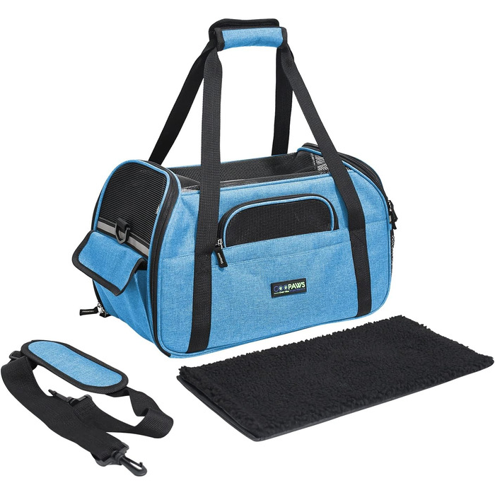 Транспортний бокс для тварин Jespet, м'які стінки, зручний, для подорожей, для котів та цуценят, 17' x 9' x 11.5', блакитний