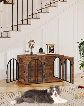 Клітка для собак Hzuaneri, 100 см, 3 двері, сучасний дизайн, для дому, висока міцність, 100 x 60 x 63 см, вінтажний колір, DFC84101B