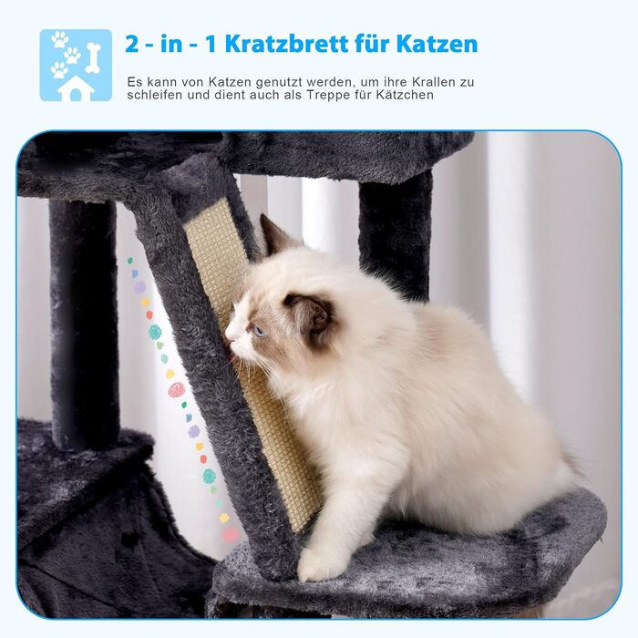 Котячий будиночок з когтеточкою Hey-Brother MPJ019-SW (135 см, сірий), з платформою, гамаком, печерою та іграшкою