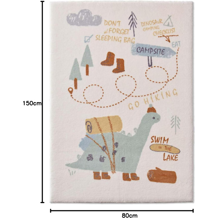 Taracarpet Rug for Children's Room, Kids' Rug and Teen Room Rug, Soft, Cozy, and Soft in Various Designs: Dino, Camping, 080x150 cm