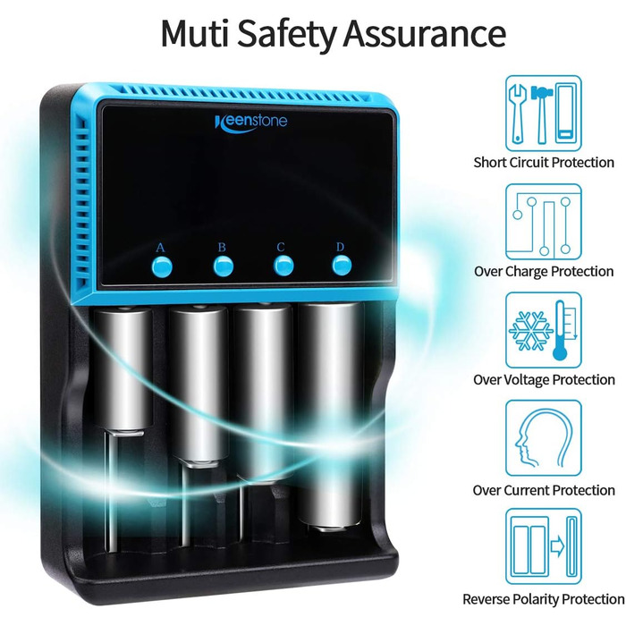 Зарядний пристрій Universal для акумуляторів 18650, LCD Smart, 4 слоти, Ni-MH/Ni-Cd AA/AAA, Li-Ion/LiFePO4/IMR 10440-26650