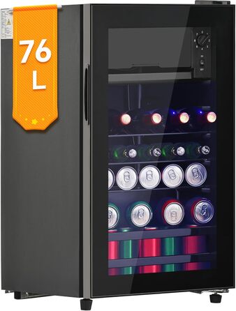 Міні-холодильник 76L з морозильною камерою, чорний, для напоїв та продуктів