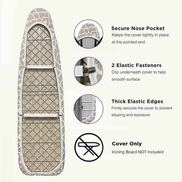 Чохол та накладка для прасувальної дошки 137x45 см, бавовна, термостійкий, товста підкладка, кишенька для праски, Smart Fit, без хімікатів, для прання в машині