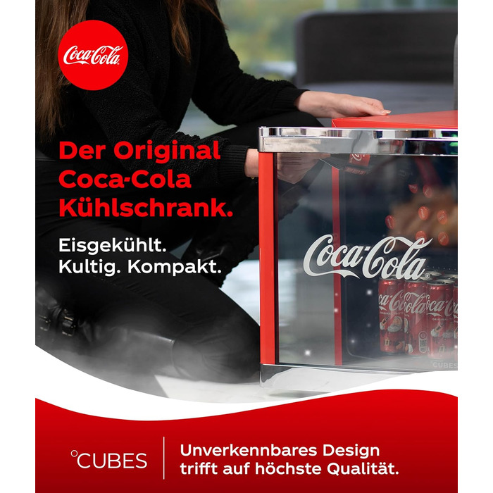 Міні-холодильник °CUBES Coca-Cola 48L з скляною дверцятами - для офісу, вечірок та геймінгу