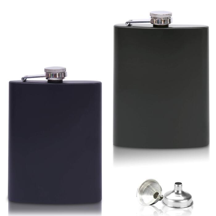 Набір з 2 флаконів з нержавіючої сталі (8oz/227ml) з воронкою - чорний/зелений - мілітарі дизайн - для алкоголю